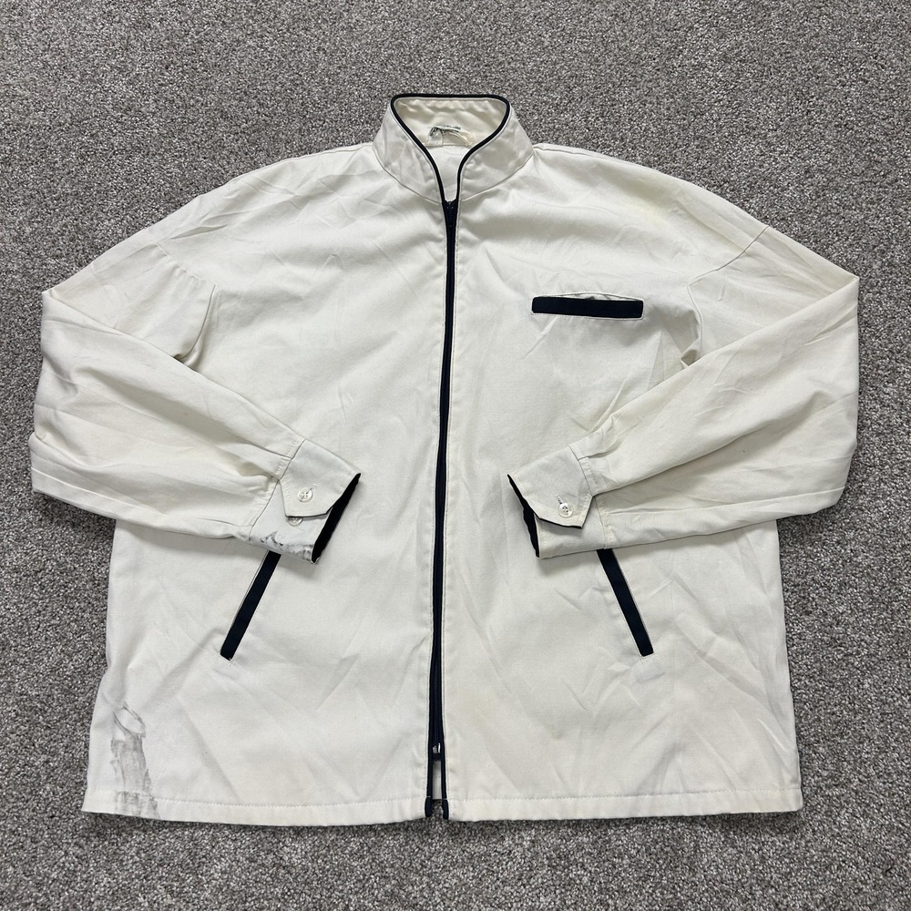 Vintage 70s Kmart Jacket Mens L White Canvas Windbreaker Full Zip Japan Piping